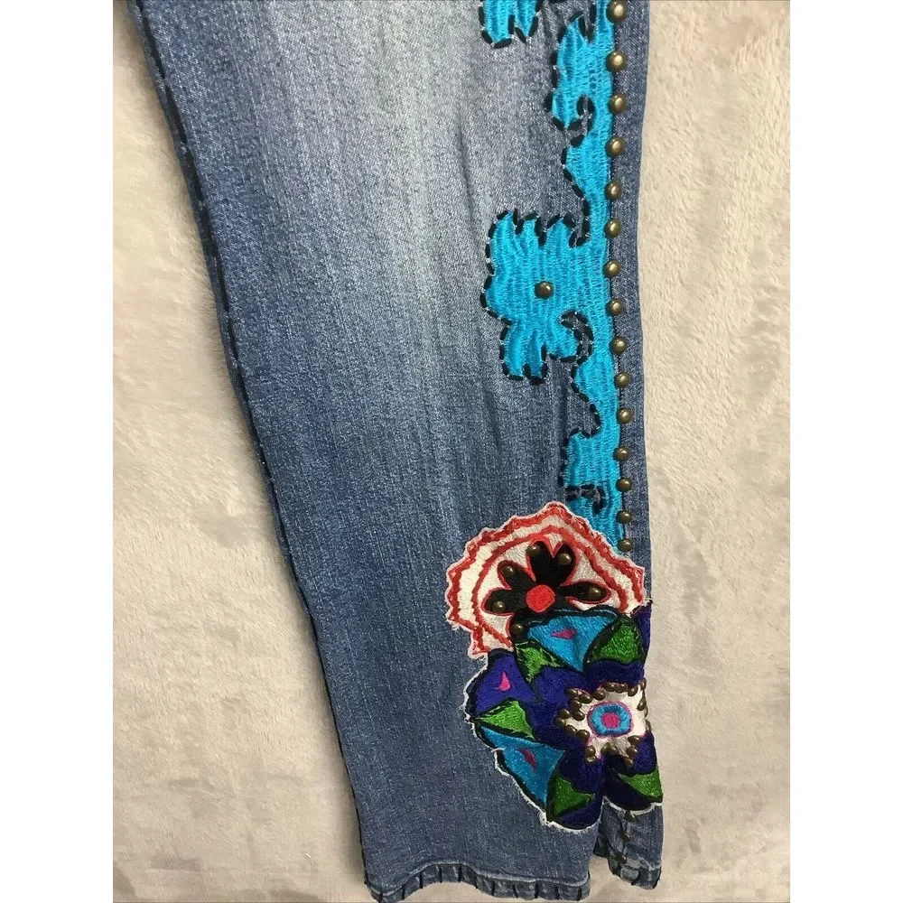 Vintage Basil & Maude Embroidered And Rivited Blue Jeans Size 2 lowrise stretch